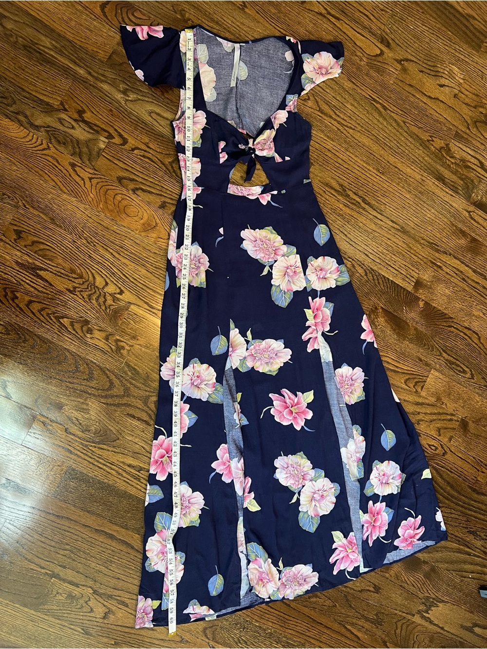 Reformation Navy Floral Tie-Front Maxi Dress with Pink Blooms - Picture 13 of 15